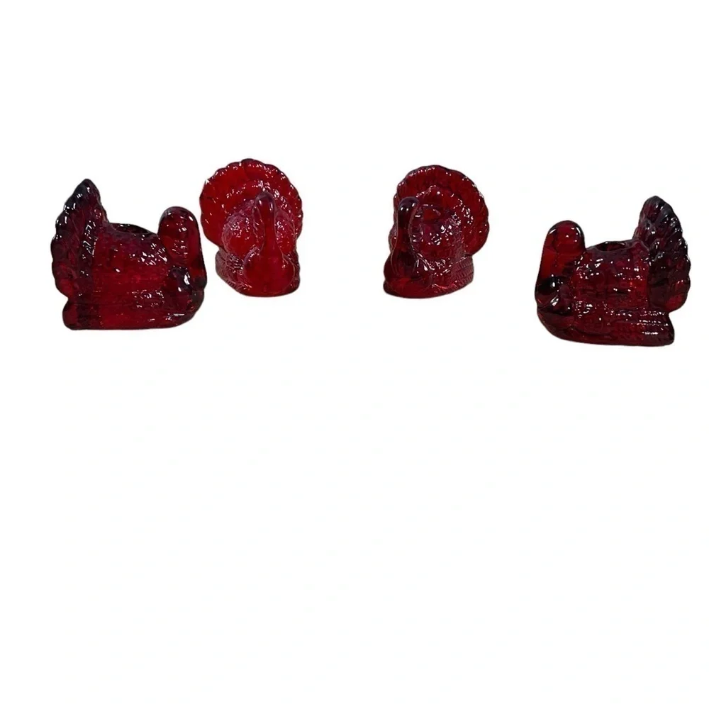 4 Williams-Sonoma Cranberry Turkeys Tapers Candles Holder Cranberry Amberina
